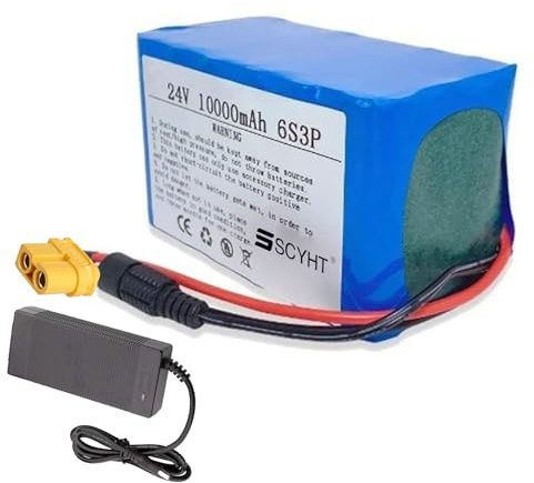 24v10ah,XT60,SSCYHT 25,2 V 24 V 10 Ah Lithium-Akku, 24 Volt E-Bike-Akkupack mit BMS und XT60/T-Stecker für 50 W–250 W Klapproller-Motor-Kit