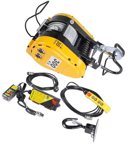 Hopzty Elektrische Seilwinde 300KG, 1600W 220V Bürstenloser Motor, 19m/min Schnellaufzug, 30m Hubhöhe, Kabel- und Funkfernbedienung für Garage und Werkstatt