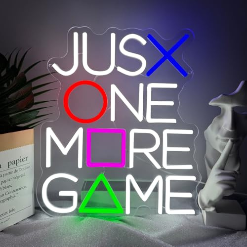 Just One More Game Neon Schild für Wand Deko,Gaming LED Schild für Schlafzimmer Man Cave Gaming Zimmer Party,Buntes Neon Sign Beleuchtet Geschenk für Junge Spieler Gamer USB Powered(14.2*12.3)