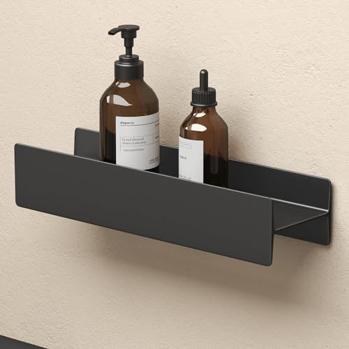 doporro Duschablage ohne Bohren Schwarz, Badezimmer Organizer 40cm | Duschregal ohne Bohren oder zum Bohren, Badregal Hängend aus Aluminium, Badablage Shampoo Halterung für Dusche Bad, Reglo-03