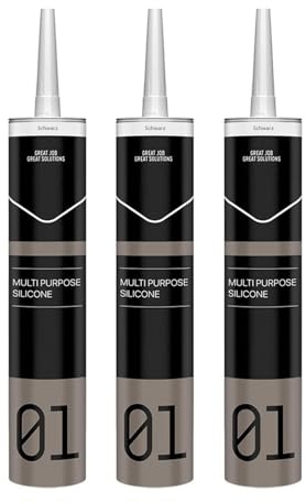 Lot de 3 mastics universels en silicone - Élastique et étanche - Pour colmater et sceller - Pour salle de bain et cuisine - Utilisation polyvalente - 280 g - Noir
