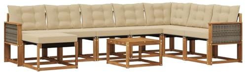 vidaXL Outdoor-Sofagarnitur mit Kissen 9 pcs Natur und Beige, Modernes Garten-Sofa-Set, wetterfeste Möbel, strapazierfähige Couch, perfekte Sitzgelegenheit am Pool