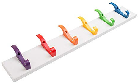 Toughook Original Rainbow Coat Rail – 6 Hook Rack - Wall-Mounted Colourful Pegs, Tough Heavy Duty Hook for Clothes, Bag, Hat & Towel, Durable. Child-Friendly Design for School, Home & Office
