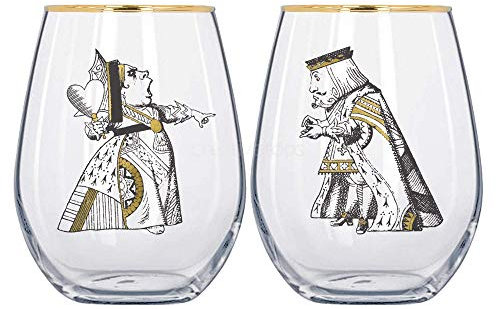 V&A Alice in Wonderland His and Hers Tumbler Glasses in Gift Box, Glass, 500 ml, Set of 2