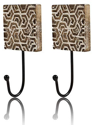 Set mit 2 dekorativen Holz- und Gusseisen-Kleiderbügeln im Vintage-Stil, Wandmontage, Jacke, Bademantel, Handtuch, Türhaken, Halter, für Flur, Wohnzimmer, Badezimmer, Schlafzimmer, Heimdekoration