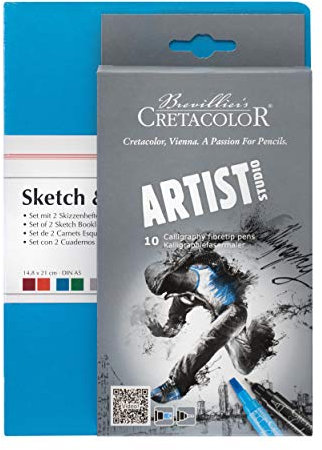 Set Skizzenhefte 'Sketch & Note' blau/grün + ASL Kalligraphiefasermaler
