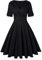 MINTLIMIT Women's 50s 60s Vintage Half Sleeve Cross V-Neck Cocktail Swing Dress (Black,Size M)