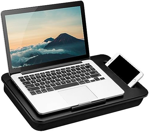 LAPGEAR Sidekick Scrivania per ginocchia per laptop fino a 15,6, con supporto per telefono, nero 44218