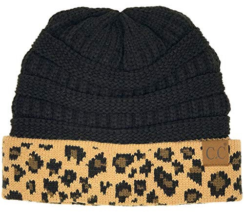 CC Winter-Herbst Trendy Chunky Stretchy Zopfmuster Beanie Mütze, schwarz, Einheitsgröße