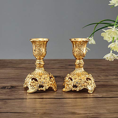 Sziqiqi 2er Set Kerzenständer Kerzenhalter Kerzenleuchter in Gold für schabbat Kerzen, Metall Deko Kerzenständer, Vintage Kerzen Ständer Tischdeko für Hochzeit Wohnzimmer Tabelle Schabbat, Gold