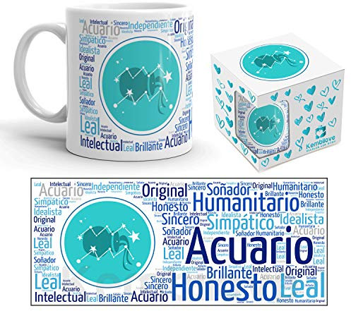 Kembilove Taza de Desayuno Horóscopo Acuario - Taza de Café y Té del Signo del Zodiaco - Regalo Original para Parejas, Cumpleaños, Amigos
