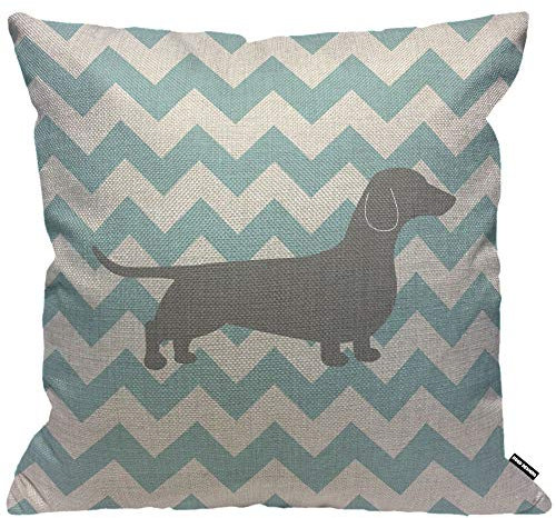 HGOD DESIGNS Kissenbezug, Dackel-Hund auf blauem Chevron, Überwurf-Kissenbezug, Heimdekoration für Männer/Frauen, Wohnzimmer, Schlafzimmer, Sofa, Stuhl, 45 x 45 cm, Kissenbezug 45 x 45 cm