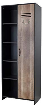 House & Homestyle Industrial Design Black/Brown 1 Door Bedroom Storage Wardrobe