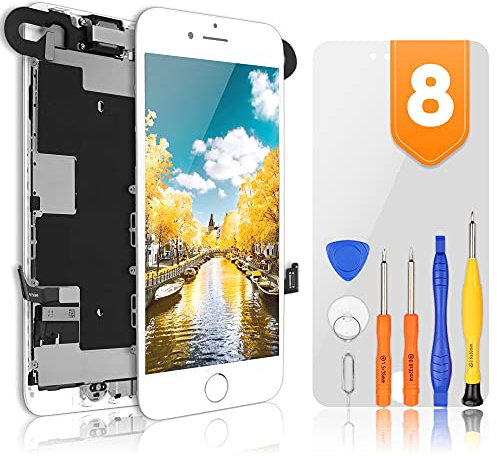 bokman for iPhone 8 / SE 2020 White Screen Replacement Parts Full Display Assembly with Home Button, Earpiece Speaker and Front Facing Camera Pre-assembled(Silver-edge Button)