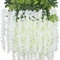 NEOONES 12 Stück Glyzinien-Blumenranken-Girlande, 10 m künstliche Blumenschnüre, künstliche Hängeblumen, Seiden-Glyzinien-Girlande, für Hochzeit, Garten, Wanddekoration (weiß)