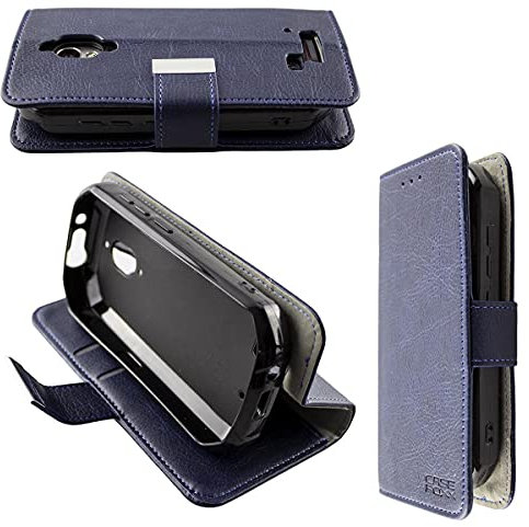 caseroxx Bookstyle Handytasche für Unihertz Atom L/XL in blau – Klapphülle aus Kunstleder mit Kreditkartenfächern, Magnetverschluss, Standfunktion & Rundumschutz für Display und Gehäuse