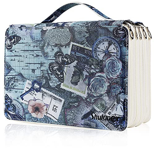 Shulaner 250 etui stifte, Große Kapazität Buntstifte-Etui für 250 Bleistifte - Federmappe Studenten Buntstift - Aufbewahrungstasche Tasche Halter Schreibwaren Pencil Case Organizer - Grau Blau