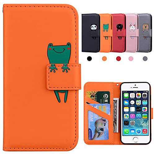 Kedic iPhone 5s Case, iPhone 5 Case, iPhone SE Case 2016, iPhone 5S/5/SE 2016 Cover, [Flip Wallet Case] [Card Holder][Drop Protection, Non-slip,Shockproof](iPhone 5/5S/SE 2016, Orange)