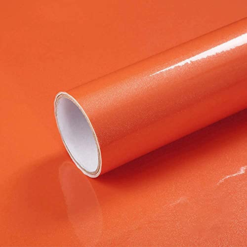 Wallpaper Stick and Peel Self Adhesive, Furniture refreshing stickers thick grilled paint wall paper pearl cabinet wardrobe solid color wall stickers waterproof self-adhesive wallpaper-Orange_60cm×5m