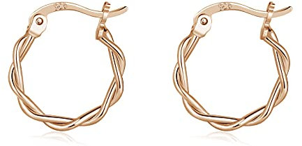 Shuxin Silver Hoops - 925 Sterling Silver Rose Gold Earrings Set, Hypoallergenic Small Sleeper, 15mm Twist Cartilage Huggie Hinged Hoops