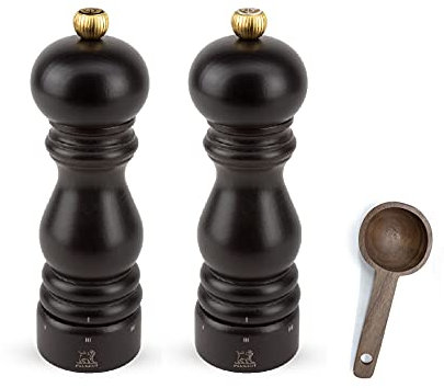 Peugeot Paris u'Select Salt & Pepper Mill Gift Set, Chocolate - With Wooden Spice Scoop (7 Inch)