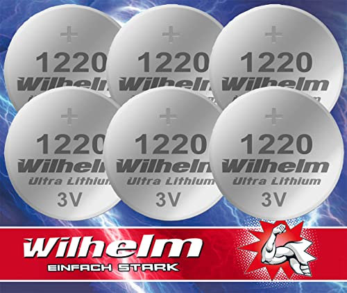 6 pile a bottone al litio CR1220 WILHELM, 3 V, 40 mAh, ø 12 x 2,0 mm, DL1220