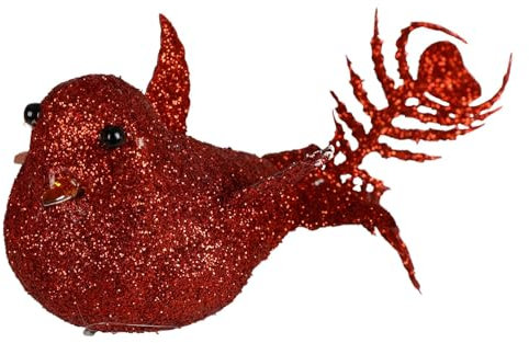 BURI Weihnachtsbaumschmuck Vogel mit Glitter 4er-Set Christbaumschmuck Weihnachtsdeko, Farbe:rot