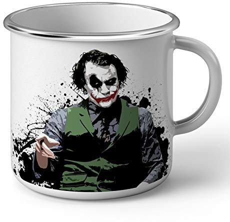 French Unicorn - Taza esmaltada de metal Joker Batman Super Héroe Mechant Comics Anime Super Hero Art Work