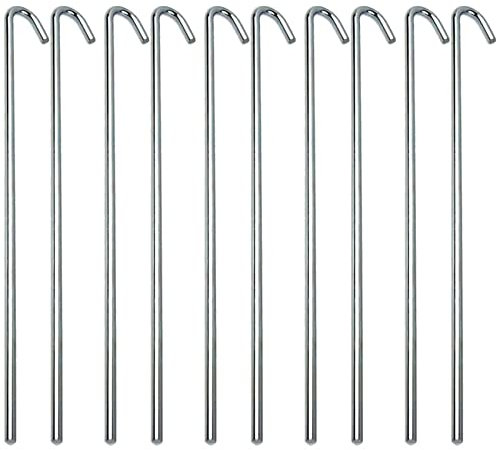 NTI 1 - 100 x Metal Pegs Ground Tent Camping Hiking Tarpaulin Galvanised Gazebo Reusable Steel Hooks Stakes (10 x METAL GROUND PEGS)