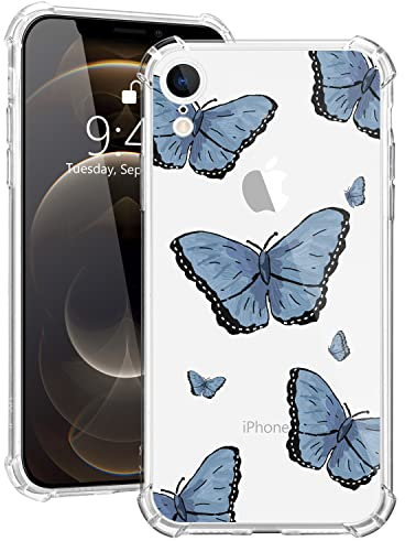 MAYCARI Case for iPhone SE 2020/7/8, Butterfly Painting Clear Design Transparent Shockproof Anti-Scratch Soft Flexible TPU Cover with Air Cushion