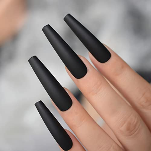 Black Matte Fake Nails Extra Long Coffin Women Girl Party Beauty Classy Solid Color Press On Nails 24 pcs/kit