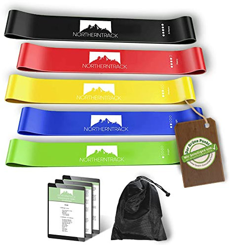 NORTHERNTRACK Widerstandsbänder 5er Set - für Sport & Krafttraining - Resistance Bands, Fitness Band, Gymnastikband, Theraband - mit Tasche & Übungsanleitung (PDF)