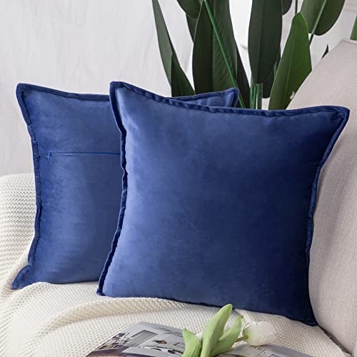 Madizz 2er Set Samt Dekorativ Zierkissenbezüge Luxus Stil Kissenbezug für Sofa für Schlafzimmer Königsblau 45x45 cm Quadrat
