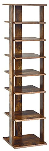 COSTWAY 7-Tier Shoe Rack, Freestanding Wooden Shoe Shelf Storage Stand, Single/Double Row Corner Shoes Organiser Unit for Home Hallway Entryway Closet (27 x 26 x 110cm, Rustic Brown)