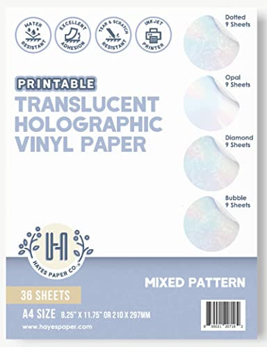 Papel adhesivo holográfico translúcido imprimible - Patrón mixto A4/36PK