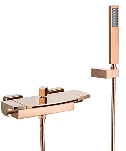 Wannenarmatur mit Handbrause Badewannenarmatur Wandmontage Messing Mischbatterie Badewanne Wasserfall Badewannenarmatur mit Handbrause-Roségold
