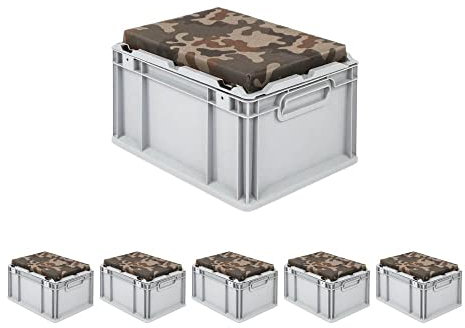 PROREGAL SparSet 6x Eurobox NextGen Seat Box Camouflage | HxBxT 26,5x30x40cm | 20 Liter | Griffe geschlossen | Eurobehälter, Sitzbox, Transportbox, Transportbehälter, Stapelbehälter
