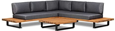 4 jahreszeiten gartenmobel Ecklounge-Set, Gartenbank, Loungegarnitur, Gartensofa, Gartengarnitur, Garten-Garnitur Barstano | Grau | Akazienholz und Aluminium - Kissen dunkelgrau