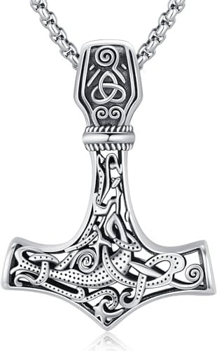 Friggem Collana Martello di Thor Vichingo Collana da Uomo in Argento 925 Ciondolo Mjolnir Martello Thor Amuleto Norreni Vichingo Gioielli per Uomini Donne