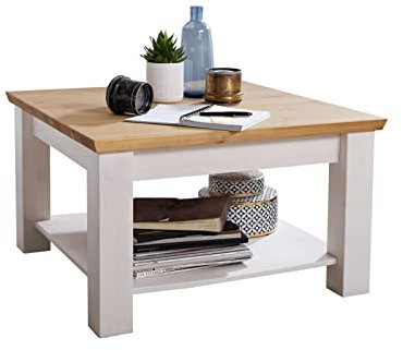 möbelando Couchtisch WZ-0133 aus Kiefer massiv in weiß mit Absetzungen in eichefarbig. Abmessungen (BxHxT) 75x45x75 cm
