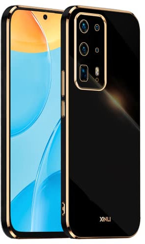 EASSGU [Cadre Galvanisé Coque pour Huawei P40 Pro+ / Huawei P40 ProPlus (6.58 inches) Etui de Protection en Silicone TPU - Le Noir