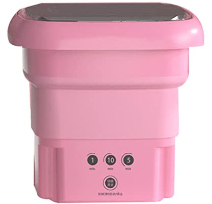 Machine à Laver Portable, Mini Laveuse et Sécheuse Pliable avec Lumière Bleue et Tube de Panier de Vidange pour sous vêtements, Chaussettes, Vêtements de Bébé, Voyage, Camping, Camping Car(Rose)
