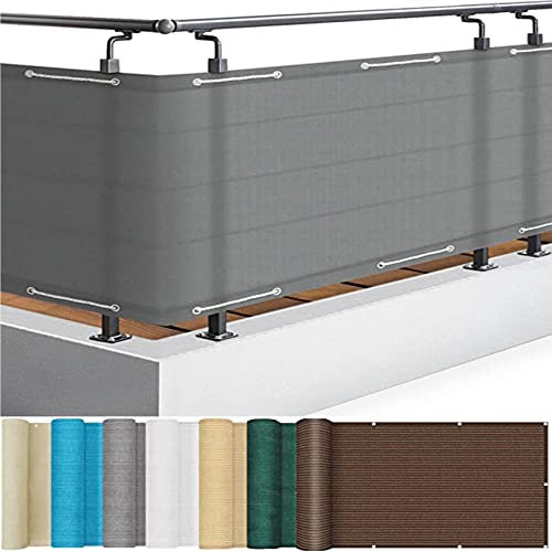 Sichtschutz Balkon 130 x 450 cm UV-Schutz 100% Privatsphäre Sichtschutz Balkon Ohne Bohren mit Ösen Nylon Kabelbinder und Kordel für Gartenzaun Balkonzaun, Grau