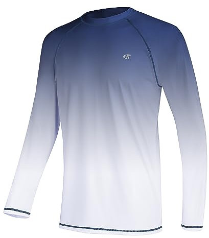 Huayuzh Mens Swim Top Rash Guard Long Sleeve UPF 50+ Quick Dry Breathable Running Sport UV Sun Protection Swimming Shirts Navy Gradient L