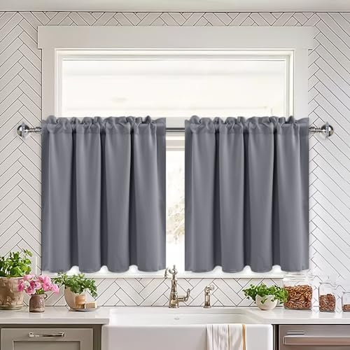 XWZO Cortinas Opacas Grises, para salón y Cocina, Cortinas Cortas para Ventanas pequeñas, 66 x 91 cm por Panel, Juego de 2 Unidades
