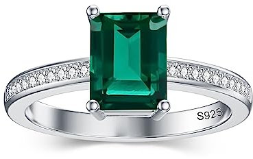 Althum 8mm*6mm Smaragd Schliff Smaragd Ring 925 Sterling Silber Smaragd Solitärring Verlobungsring für Frauen(6)