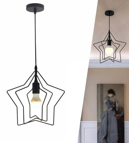 Pendelleuchte, moderne Hängeleuchte, Stern, Deckenleuchte, E27, Metall, Deckenleuchte, mit Deckenplatte,goldfarben Kreativ Hängelampe Lampenschirm Kronleuchter Deckenlampe Küche Flur (schwarz)