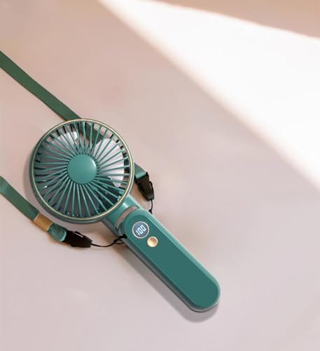 Amtang Portable Handheld Fan Power Bank 2-In-1 10000mah Rechargeable MINI Desk Fan Foldable Neck Fan Small Personal Electric Cooling Fan (Green)