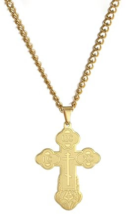 Orthodoxes Kreuz Anhänger Halskette Edelstahl Klassisches Kreuz Anhänger Halskette Russisch-Orthodoxer Amulett-Schmuck Religiöse Halskette (Orthodoxes Kreuz gold)