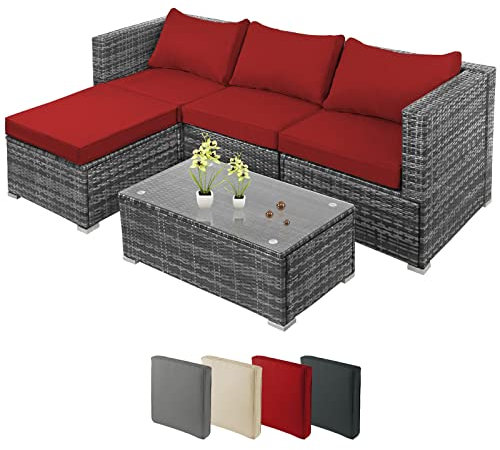 Montafox Poly Rattan Lounge Sitzkissen 8cm Gartenmöbel Ecklounge Frei Kombinierbare Elemente Ecksofa Gartengarnitur Garten Balkon Terrasse Outdoor, Farbe:Grau-meliert/Abendsonne